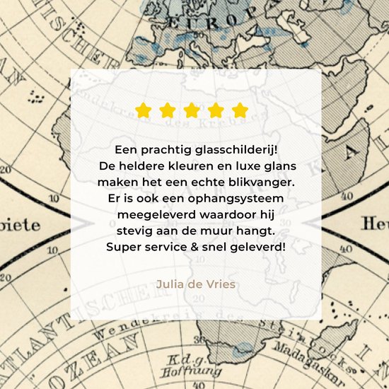 Peinture sur Verre - Glaciers sur Carte du Monde Vintage - 20x40 cm - Peintures sur Verre Peintures - Photo sur Glas