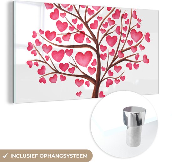 MuchoWow® Peinture sur verre 40x20 cm - Peinture sur verre acrylique - Illustration d'un arbre avec des coeurs - Photo sur verre - Peintures