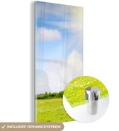 MuchoWow® Glasschilderij 40x80 cm - Schilderij acrylglas - Zomer - Zon - Veld - Foto op glas - Schilderijen