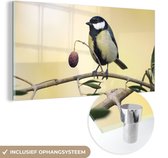 MuchoWow® Peinture sur verre 160x80 cm - Peinture sur verre acrylique - Vogel sur une branche avec une baie - Photo sur verre - Peintures