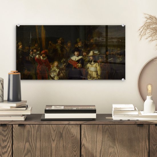 Peinture sur Verre - La Nachtwacht - Peinture de Rembrandt van Rijn - 40x20 cm - Peintures sur Verre Peintures - Photo sur Glas