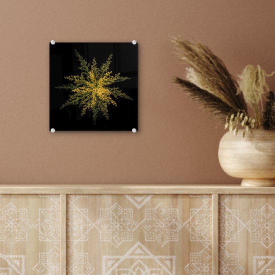 Peinture sur verre - Une fleur de tige d'or sur fond noir - 20x20 cm - Peintures sur Verre Peintures - Photo sur Glas