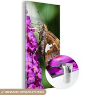 MuchoWow® Glasschilderij 20x40 cm - Schilderij acrylglas - Vlinder op de vlinderstruik - Foto op glas - Schilderijen