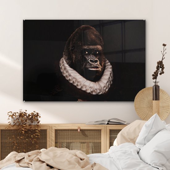 ® Glasschilderij 90x60 cm - Schilderij acrylglas - Schilderij - Gorilla - Oude meesters - Foto op glas - Muurdecoratie woonkamer - Wanddecoratie slaapkamer - Schilderijen