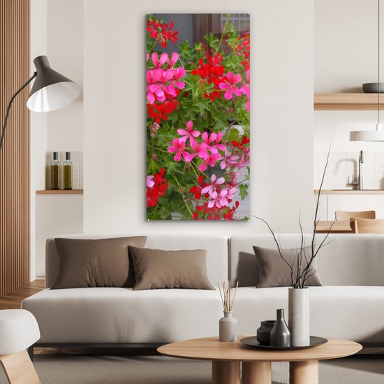 MuchoWow® Peinture sur verre 60x120 cm - Peinture sur verre acrylique - Fleurs de géranium dans le jardin - Photo sur verre - Peintures