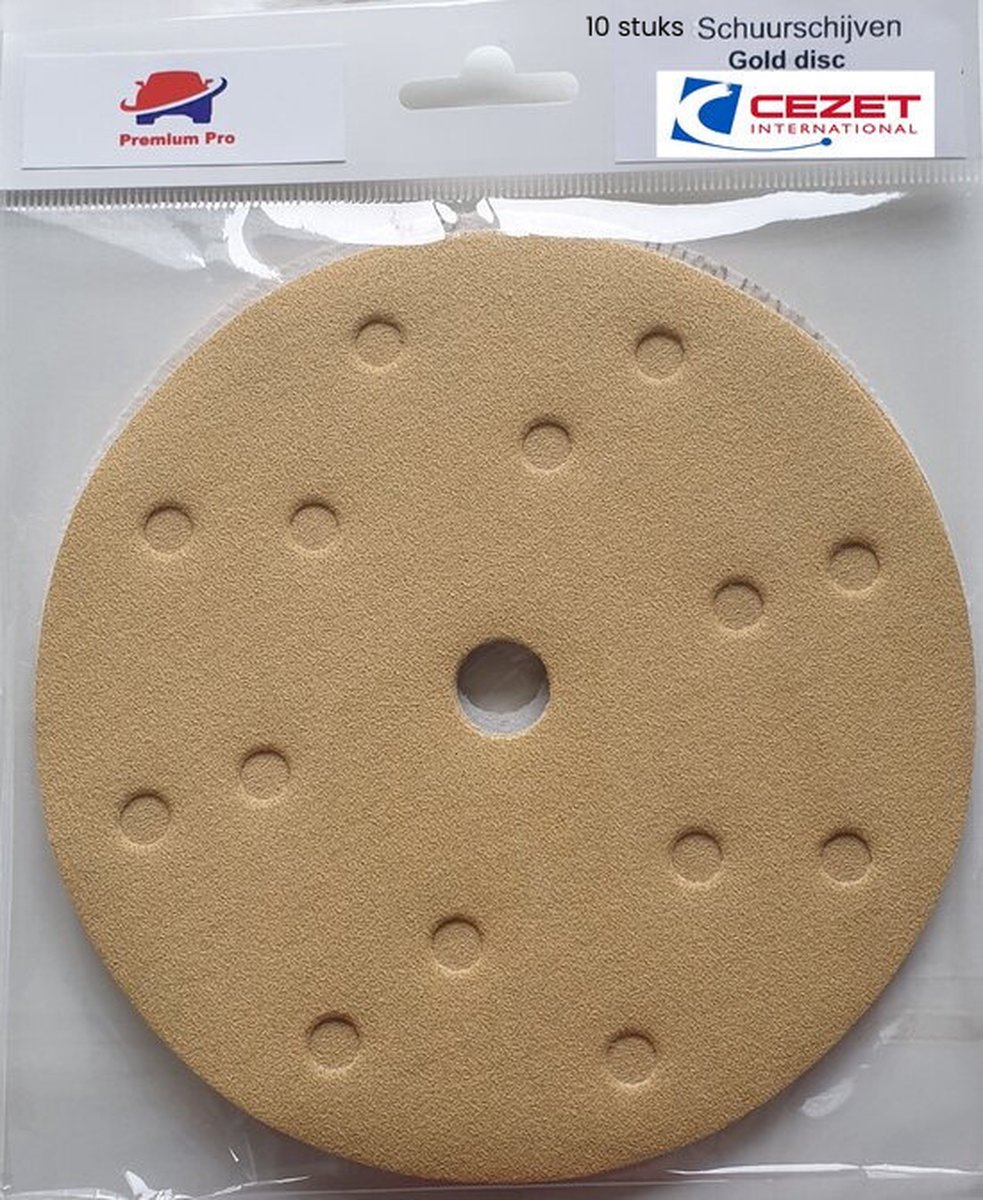 CEZET duurzame golden schuurpapier - schijf – grit/fijnheid: P 60- diameter: 150mm - 15 gaten - 10 stuks – schuren auto, boot, scooter, camper