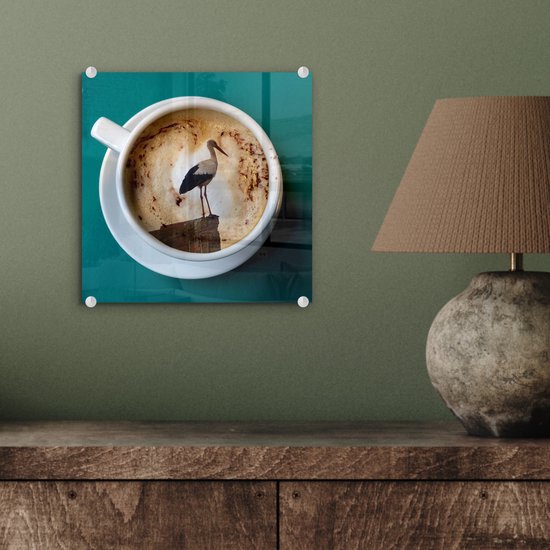 Peinture sur Verre - Café - Cigogne - Tasse - 20x20 cm - Peintures sur Verre Peintures - Photo sur Glas