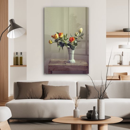 MuchoWow® Peinture sur verre - Roses - Oranje - Bois - 80x120 cm - Peintures sur verre acrylique - Photo sur Glas