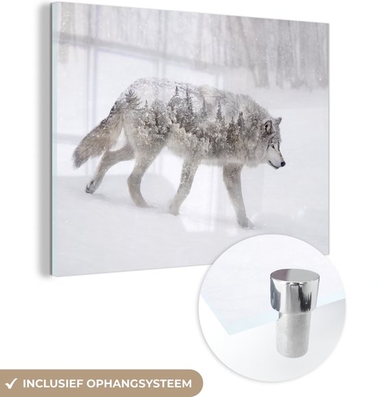 Peinture sur Verre - Loup - Hiver - Forêt - 80x60 cm - Peintures sur Verre Peintures - Photo sur Glas