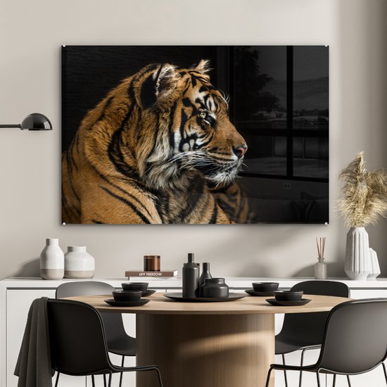 Peinture sur Verre - Tigre - Tête d'Animal - Zwart - 90x60 cm - Peintures sur Verre Peintures - Photo sur Glas