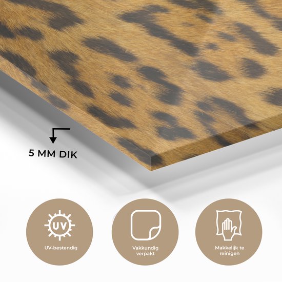 MuchoWow® Peinture sur Verre - Fourrure de Léopard - 120x80 cm - Peintures sur Verre Acrylique - Photo sur Glas