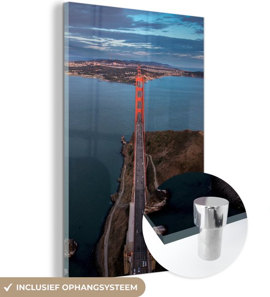 MuchoWow® Glasschilderij - Golden gate bridge - 120x180 cm - Acrylglas Schilderijen - Foto op Glas