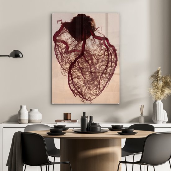 MuchoWow® Glasschilderij 60x80 cm - Schilderij acrylglas - Anatomisch hart - Foto op glas - Schilderijen