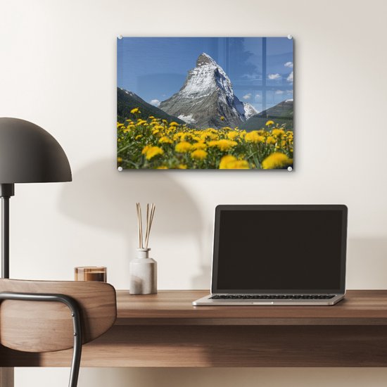 Le Cervin en Suisse au-dessus d'une prairie de pissenlit Plexiglas 40x30 cm - petit - Tirage photo sur verre (décoration murale en plexiglas)