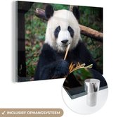 MuchoWow® Glasschilderij 90x60 cm - Schilderij acrylglas - Panda - Bamboe - Natuur - Foto op glas - Schilderijen
