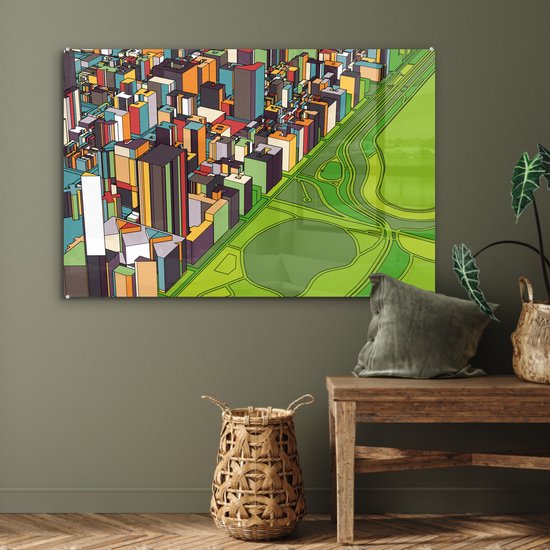 MuchoWow® Peinture sur verre 90x60 cm - Peinture sur verre acrylique - Illustration parc central - Photo sur verre - Peintures