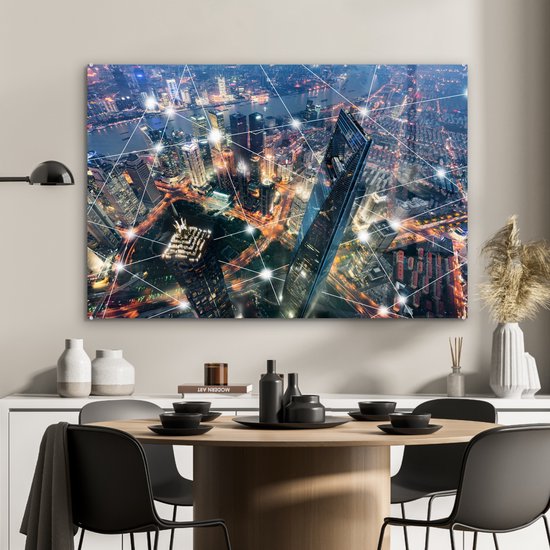 MuchoWow® Peinture sur verre 90x60 cm - Peinture sur verre acrylique - Réseau urbain - Photo sur verre - Peintures
