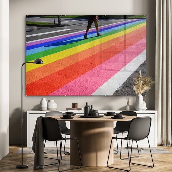 MuchoWow® Peinture sur verre 180x120 cm - Peinture sur verre - Rue faite d'un arc-en-ciel - Photo sur verre acrylique - Peintures