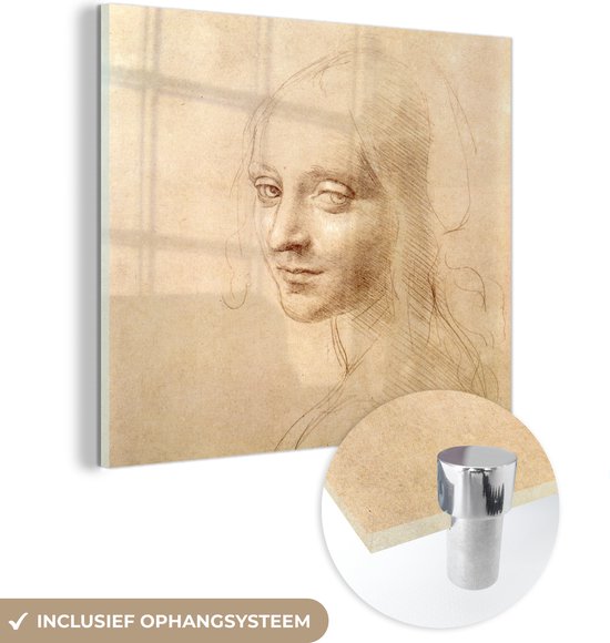 MuchoWow® Glasschilderij 50x50 cm - Schilderij acrylglas - Schets - Leonardo da Vinci - Foto op glas - Schilderijen