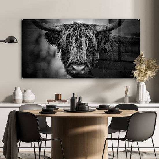 MuchoWow® Peinture sur verre 120x60 cm - Peinture sur verre - Highlander écossais - Lumière - Portrait - Nature - Photo sur verre acrylique - Peintures
