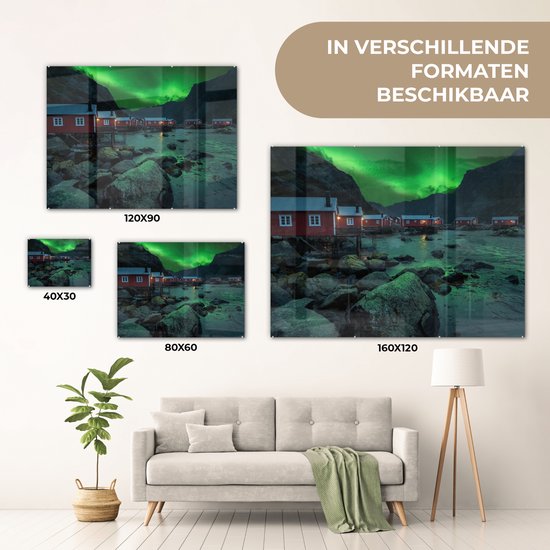 MuchoWow® Peinture sur Verre - Aurores Boréales - Norvège - Nuit - 160x120 cm - Peintures sur Verre Acrylique - Photo sur Glas