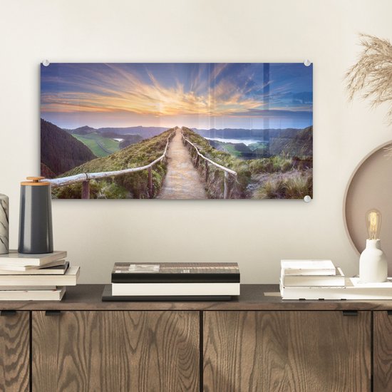 MuchoWow® Peinture sur verre 40x20 cm - Peinture sur verre acrylique - Montagnes - Nature - Chemin - Photo sur verre - Peintures