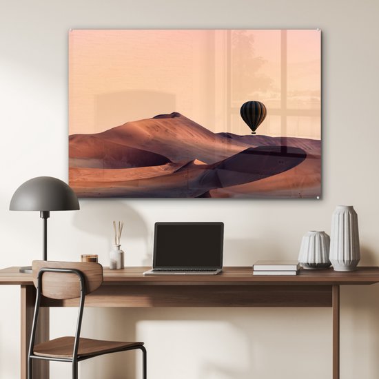 ® Glasschilderij 90x60 cm - Schilderij acrylglas - De zand duinen in het Namibische Namib-Naukluft park terwijl de zon ondergaat - Foto op glas - Muurdecoratie woonkamer - Wanddecoratie slaapkamer - Schilderijen