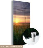MuchoWow® Glasschilderij 20x40 cm - Schilderij acrylglas - Windmolen - Zon - Gras - Foto op glas - Schilderijen