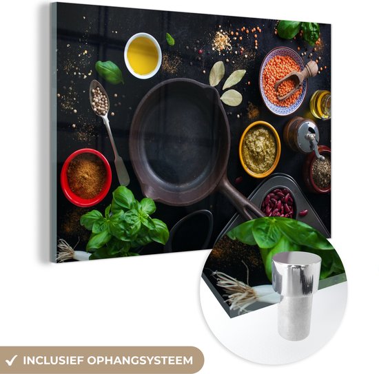 MuchoWow® Peinture sur Verre - Herbes - Légumes - Pan - 30x20 cm - Peintures sur Verre Acrylique - Photo sur Glas