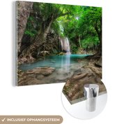 MuchoWow® Glasschilderij 40x30 cm - Schilderij acrylglas - Jungle - Waterval - Planten - Water - Natuur - Foto op glas - Schilderijen