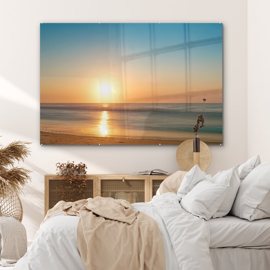 MuchoWow® Tableau sur verre 180x120 cm - Tableau sur verre acrylique - Mer - Couleurs - Soleil - Photo sur verre - Décoration murale salon - Décoration murale chambre - Peintures
