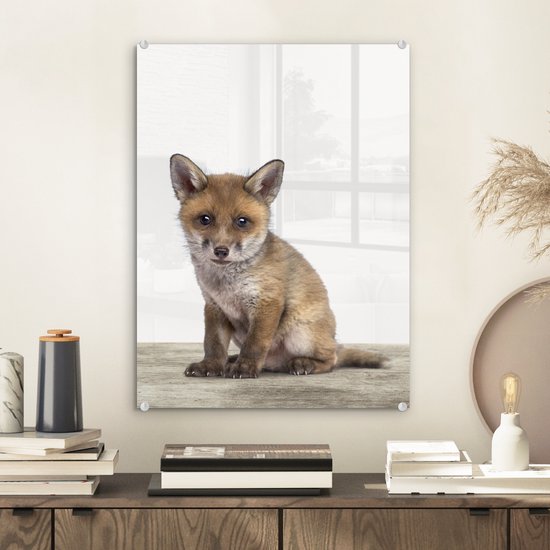 MuchoWow® Peinture sur verre 30x40 cm - Peinture sur verre acrylique - Renard - Bébé renard - Enfants - Filles - Garçons - Photo sur verre - Peintures