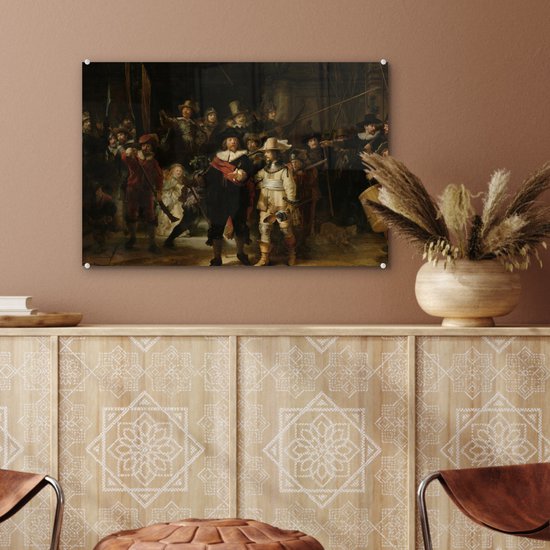 MuchoWow® Peinture sur Verre - La Nachtwacht - Art - Maîtres Anciens - Rembrandt - 60x40 cm - Peintures sur Verre Acrylique - Photo sur Glas