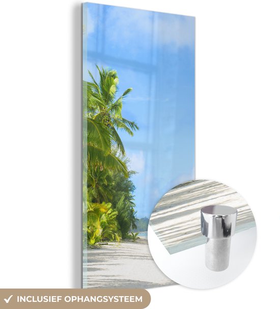 MuchoWow® Glasschilderij 20x40 cm - Schilderij acrylglas - Palmboom - Tropisch - Eiland - Foto op glas - Schilderijen