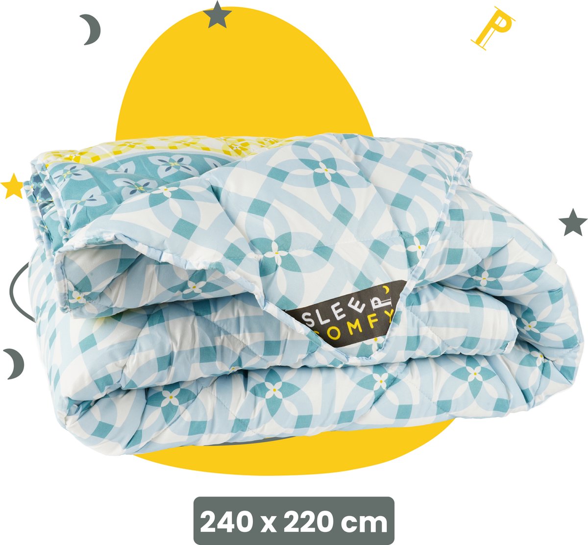 Sleep Comfy - Vivid Dreams - Mellow - All Year Dekbed Enkel | 240x220 cm - Hoesloos dekbed - Dekbed zonder overtrek - Dekbed met print - Gekleurd dekbed - Anti Allergie Dekbed - Tweepersoons Dekbed- Lits-Jumeaux