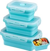 Opvouwbare voedselopbergdozen, set van 3, siliconen lunchboxen, herbruikbare containers, blauwe lunchbox, rechthoekige opbergdozen voor magnetrons, koelkasten, 350/500/800 ml