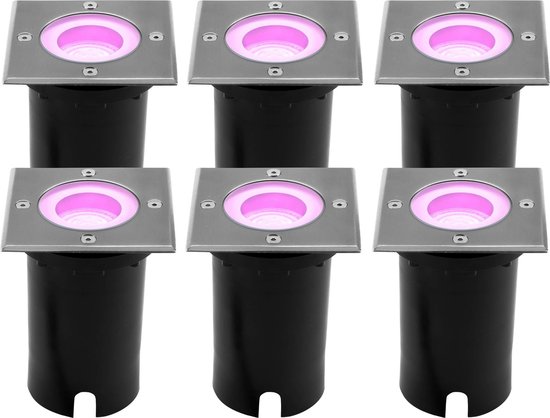 Ledvion 6x Smart LED Grondspot Vierkant - IP67 - 4.9W - RGB+CCT - 1 Meter Kabel