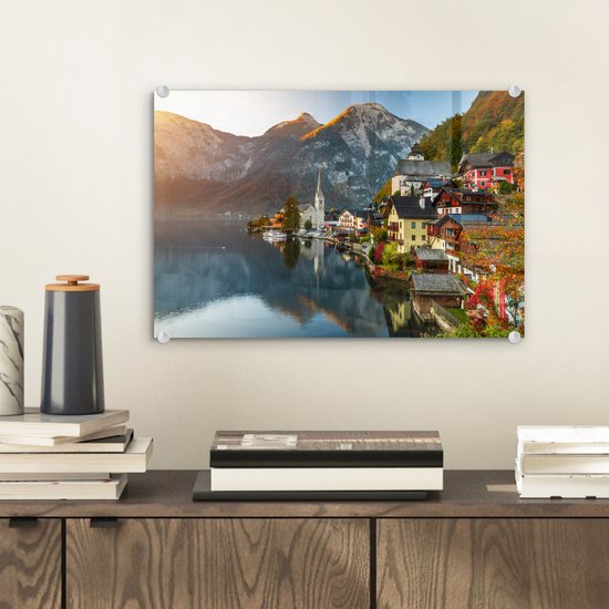 Peinture sur verre - Ville au bord d'un lac en Autriche - 30x20 cm - Peintures acryliques - Photo sur Glas