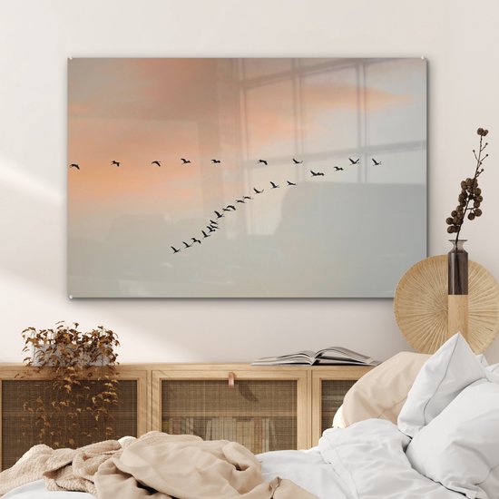 Peinture sur verre MuchoWow® - Troupeau de grues - 120x80 cm - Peintures sur verre acrylique - Photo sur Glas