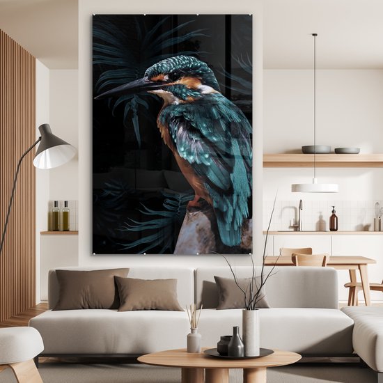 Peinture sur Verre - Martin-pêcheur - Blauw - Plantes - 100x150 cm - Peintures Acryliques - Photo sur Glas