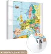 MuchoWow® Glasschilderij 50x50 cm - Schilderij acrylglas - Kaart - Europa - Politiek - Foto op glas - Schilderijen