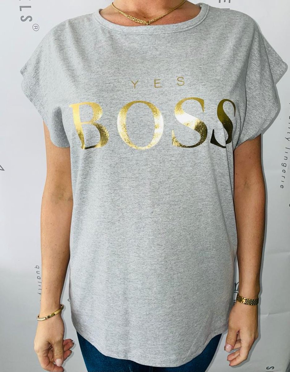 T-shirt Yes Boss grey&gold XL
