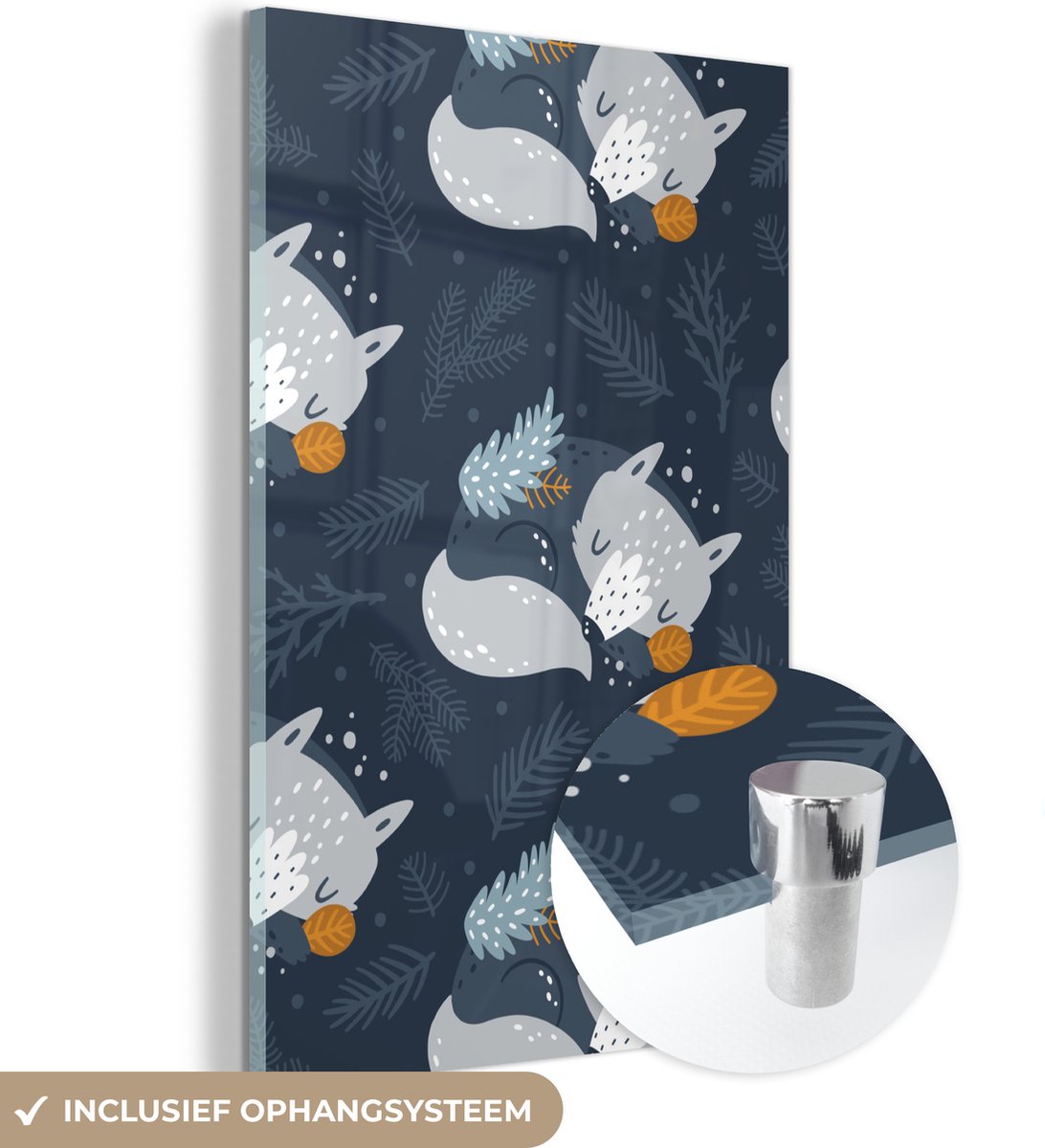 ® Glasschilderij 80x120 cm - Schilderij acrylglas - Vos - Design - Kinderen - Jongens - Meisjes - Baby - Foto op glas - Muurdecoratie woonkamer - Wanddecoratie slaapkamer - Schilderijen