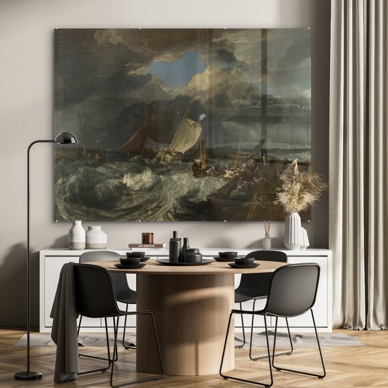 MuchoWow® Peinture sur verre 160x120 cm - Peinture sur verre acrylique - Jetée de Calais - Peinture de Joseph Mallord William Turner - Photo sur verre - Peintures