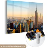 MuchoWow® Glasschilderij 90x60 cm - Schilderij glas - New York - Foto op acrylglas - Schilderijen
