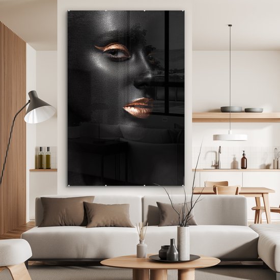 Peinture sur Verre - Zwart - Or - Femme - 100x150 cm - Peintures sur Verre Peintures - Photo sur Glas