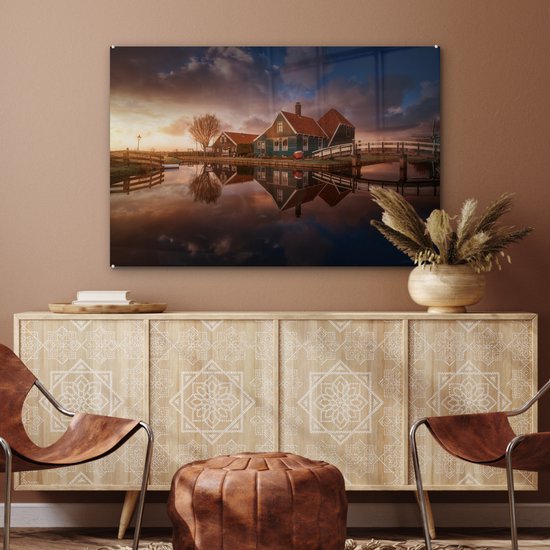 MuchoWow® Peinture sur Verre - Zaanse schans - 90x60 cm - Peintures sur Verre Acrylique - Photo sur Glas