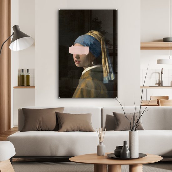 MuchoWow® Peinture sur Verre - Fille à la Perle - Johannes Vermeer - Pastel - 60x90 cm - Peintures sur Verre Acrylique - Photo sur Glas
