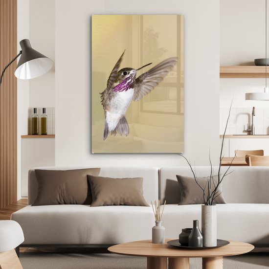MuchoWow® Peinture sur verre 80x120 cm - Peinture sur verre acrylique - Colibri - Vogel - Violet - Photo sur verre - Peintures