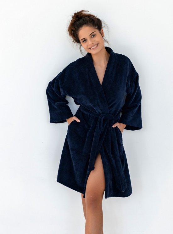 Sensis Badjas Femme Bamboe Katoen | Robe de chambre pour dames | Blue Marine L/XL
